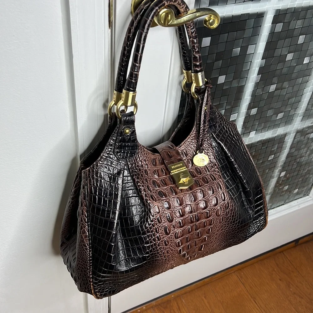 💕 Brahmin crocodile leather purple x large satchel bag nice 💕
